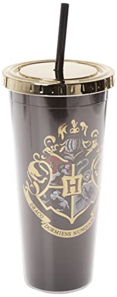 Spoontiques Harry Potter Acrylic Foil Cup with Straw 20oz Metallic Locking Double Wall Insulated BPA Free Hogwarts Crest