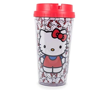 Silver Buffalo Sanrio Hello Kitty Pattern Double Wall Travel Tumbler wSlide Close Lid 20 Ounces 16oz Allover Faces 1 Count Pack of 1
