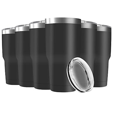 Deitybless 30oz Stainless Steel Travel Mug with Lid 6 Pack Double Wall Vacuum Insulated Bulk Tumbler Powder Coated Coffee Cup Suitable for Vehicle Cup HoldersBlack