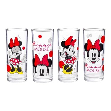 Silver Buffalo Disney Minnie Red Stripe Dots 4 Pack Tumbler Glass Set 10 Ounces