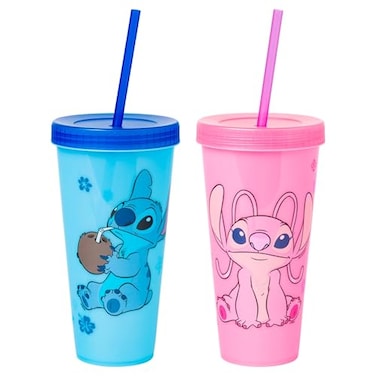 Silver Buffalo Disney Lilo and Stitch Angel Coconut Flowers 2 Pack Color Change Plastic Tumbler 24Ounce