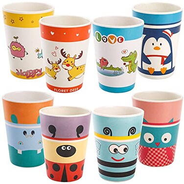 ZEAYEA 8 Pack Kids Cups 8 Oz BPA Free Drinking Cups for Children Reusable Cute Cups Cartoon Tableware for Home School Parties or Outdoor Use Dishwasher Safe