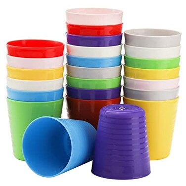 Frcctre 24 Pack Plastic Kids Cups 8 Oz Small Unbreakable Plastic Kids Tumblers Reusable Children Drinking Cup Juice Tumblers BPAFree Cup