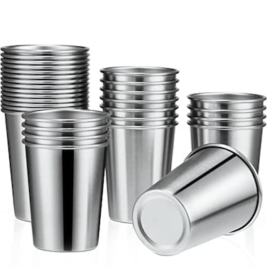 Potchen 30 Pack Stainless Steel Cups Metal Pint Cups Unbreakable Drinking Glasses Stackable Drinking Cups Tumbler for Home Travel Camping Everyday Use88 oz 12 oz
