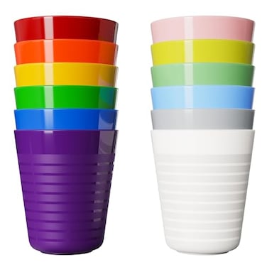 Muulaii Set of 12 Kids Plastic Cups 8 oz Children Drinking Cups Reusable Unbreakable Plastic Stackable Water Tumblers for Kids Toddlers Bright Colored Dishwasher and Microwave Safe