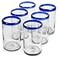 Handmade con HANDMADE CON AMOR 15 oz Hand Blown Mexican Drinking Glasses Set of 6 tumblers 15 fl oz each Cobalt Blue Rim