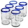 Handmade con HANDMADE CON AMOR 15 oz Hand Blown Mexican Drinking Glasses Set of 6 tumblers 15 fl oz each Cobalt Blue Rim