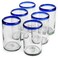 Handmade con HANDMADE CON AMOR 15 oz Hand Blown Mexican Drinking Glasses Set of 6 tumblers 15 fl oz each Cobalt Blue Rim