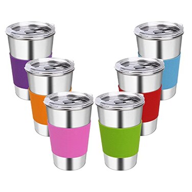 Rommeka Water Tumbler with Lids 6 Pack Stainless Steel Spill Proof Reusable Stacking 16oz Drinking Cups with Lids for Kids and Adults