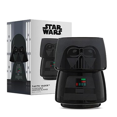 JoyJolt Character Stackable Star Wars Drinking Glasses 8oz Darth Vader Glass Set of 2 with Head and Body Fun Kitchen or Bar Glasses Sets for the Home Star Wars Gift