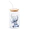 Silver Buffalo Disney Lilo and Stitch Sitting Glass Jar Tumbler with Bamboo Lid and Glass Straw 16 Ounces