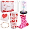 CAKKA Valentines Day Gift Ensemble 8 PCS Romantic Gift Set Includes 20 oz Stainless Steel Tumbler with Lid Straw Brush Simulation Rose Flower Socks Bracelet Thanks Card Gift Box