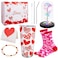 CAKKA Valentines Day Gift Ensemble 8 PCS Romantic Gift Set Includes 20 oz Stainless Steel Tumbler with Lid Straw Brush Simulation Rose Flower Socks Bracelet Thanks Card Gift Box