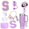 Mity rain 6PCS Cup Accessories Set for Stanley Cup 30oz 40oz tumbler with handle Including Silicone Straw Topper Cover Cap and Boot Spill Proof Stopper Handle Charm Initials Sticker Letter S