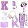 Mity rain 6PCS Cup Accessories Set for Stanley Cup 30oz 40oz tumbler with handle Including Silicone Straw Topper Cover Cap and Boot Spill Proof Stopper Handle Charm Initials Sticker Letter K
