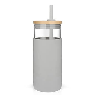 Tronco 20 oz Glass Tumbler with Lid and Straw Iced Coffee Cup and Smoothie Cup with Bamboo Lids Protective Silicone Sleeve Dishwasher Safe BPAFree Glass Cup 1 Pack