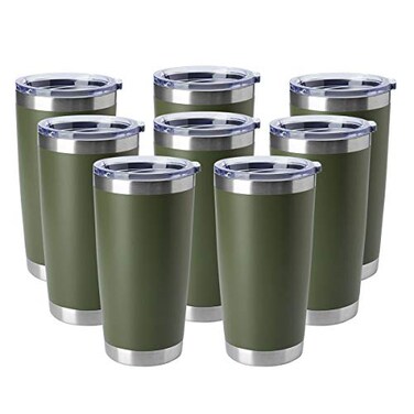 HASLE OUTFITTERS 20oz Tumblers Bulk Stainless Steel Cup with Lid Double Wall Vacuum Insulated Coffee Mug for Cold Hot Drinks 8 Pack Army Green
