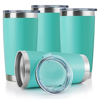 DOMICARE 20oz Stainless Steel Tumbler Bulk with Lid Double Wall Vacuum Insulated Travel Mug Powder Coated Coffee Cup Light Blue 4 Pack