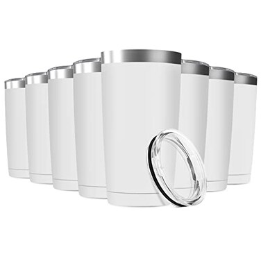 Deitybless 8 Pack 20oz Tumbler Vacuum Insulated Travel Mug with Lids Stainless Steel Double Wall Bulk Cup for Home Office Outdoor Suitable for Vehicle Cup HoldersWhite