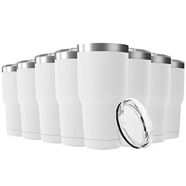 Deitybless 30oz Stainless Steel Travel Mug with Lid 8 Pack Double Wall Vacuum Insulated Bulk Tumbler Powder Coated Coffee Cup Suitable for Vehicle Cup HoldersWhite