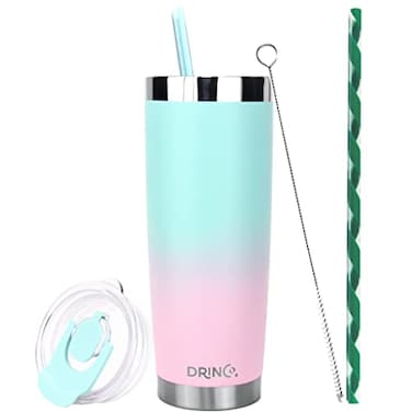 Drinco 20 oz Stainless Steel Tumbler Double Walled Vacuum Insulated Mug With Lid 2 Straws For Hot Cold Drinks 20oz Macaron 20oz