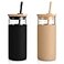 Tronco 20 oz Glass Tumbler with Lid and Straw Iced Coffee Cup and Smoothie Cup with Bamboo Lids Protective Silicone Sleeve Dishwasher Safe BPAFree Glass Cup 2 Pack