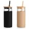 Tronco 20 oz Glass Tumbler with Lid and Straw Iced Coffee Cup and Smoothie Cup with Bamboo Lids Protective Silicone Sleeve Dishwasher Safe BPAFree Glass Cup 2 Pack