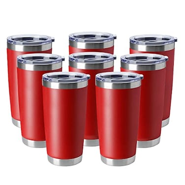 HASLE OUTFITTERS 20oz Tumblers Stainless Steel Mugs with Lid Double Wall Vacuum Insulated Coffee Cups for Cold Hot Drinks 20ozRed 8 Pack