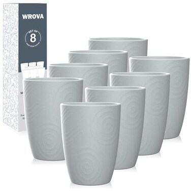 Wrova Wheat Straw Cups 8 PCS Good Alternative to Plastic Reusable Cups 12 oz Unbreakable Drinking Cup Reusable Dishwasher Safe Water Plastic Glasses Light Grey