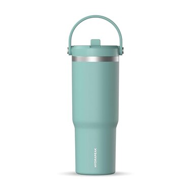 Hydrapeak Nomad 32oz Insulated Stainless Steel Travel Tumbler with Handle Straw Lid Leakproof Cupholder Friendly Keeps Drinks Cold 24 Hours Reusable Bottle for Daily Hydration Pale Sage