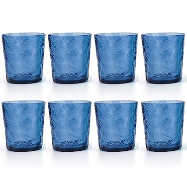 KX-WARE KXWARE 12ounce Acrylic Old Flashion Glasses Plastic Tumblers set of 8 Blue