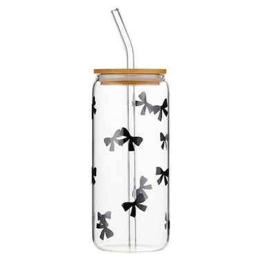 Bella Sleep Spa Glass Tumbler With Lid and Straw Glass Cup With Bamboo Lid 20Ounce Bows