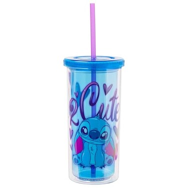 Silver Buffalo Disney Lilo and Stitch 2 Cute Plastic Tall Cold Cup with Lid and Straw 20 Ounces