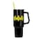 Silver Buffalo DC Comics Batman Logo Double Walled Stainless Steel Tumbler with Handle and Straw Fits in Standard Cup Holder 40 Ounces