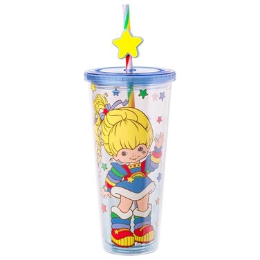 Silver Buffalo Rainbow Brite Plastic Cold Cup with Lid and Straw Topper 24 Ounces