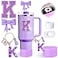 MOTEERLLU 6pcs Purple Stanley Cup Accessories SetBow Straw Cover for Stanley Cup 30oz 40oz Including Straw TopperSpill Proof StopperSparkly Silicone Boot SetHandle CharmInitials Sticker K