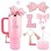 Lingdeer Pink Cup Accessories Set for Stanley 30OZ 40OZ Tumbler with Handle Letter Charms Bow Diamond Straw Covers Glitter Silicone Boot Personalized Sticker for Stanley Cup Accessories L