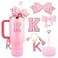 Lingdeer Pink Cup Accessories Set for Stanley 30OZ 40OZ Tumbler with Handle Letter Charms Bow Diamond Straw Covers Glitter Silicone Boot Personalized Sticker for Stanley Cup Accessories K