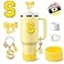 MOTEERLLU 6PCS Yellow Stanley Cup Accessories Fit for Stanley 30oz40ozIncluding 10mm BowShape Straw TopperPersonalized Initials StickerSpillProof StopperSparkly Silicone BootHandle Charm Letter S