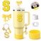 MOTEERLLU 6PCS Yellow Stanley Cup Accessories Fit for Stanley 30oz40ozIncluding 10mm BowShape Straw TopperPersonalized Initials StickerSpillProof StopperSparkly Silicone BootHandle Charm Letter S