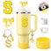 MOTEERLLU 6PCS Yellow Stanley Cup Accessories Fit for Stanley 30oz40ozIncluding 10mm BowShape Straw TopperPersonalized Initials StickerSpillProof StopperSparkly Silicone BootHandle Charm Letter S