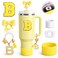 MOTEERLLU 6PCS Yellow Stanley Cup Accessories Fit for Stanley 30oz40ozIncluding 10mm BowShape Straw TopperPersonalized Initials StickerSpillProof StopperSparkly Silicone BootHandle Charm Letter B