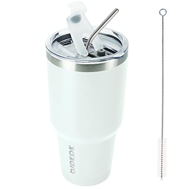 BJPKPK 30oz White Stainless Steel Tumbler With Lid And Straw Reusable Insulated Coffee Travel Thermal Tumblers Cup