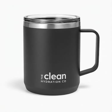 The Clean Hydration Company Coffee Mug Travel Mug Insulated 12 Oz Ceramic Lined Travel Cup with Lid Reusable Office Mug Double Wall Vacuum EcoFriendly BPAFree Aqua Black