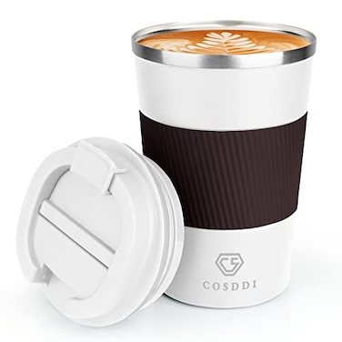 CS COSDDI 12 oz Stainless Steel Vacuum Insulated Tumbler Coffee Travel Mug Spill Proof with Lid coffee Cup for Keep HotIce CoffeeTea and Beer 3rd White