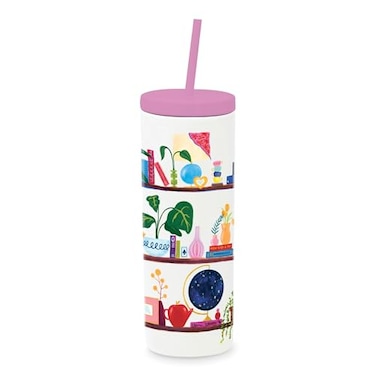 kate spade new york Insulated Tumbler with Reusable Straw 20 Ounce Acrylic Travel Cup with Lid Charmed Library