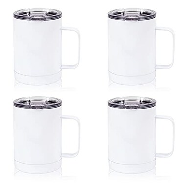 MAIKESUB 4Pcs 12oz Sublimation Skinny Tumbler Handle Coffee Mug SS wBase