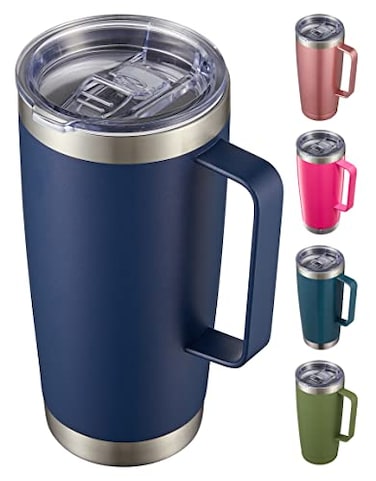 CIVAGO 20 oz Tumbler Mug with Lid and Straw Insulated Travel Mug with Handle Double Wall Stainless Steel Vacuum Coffee Tumbler Thermal Cup Navy Blue