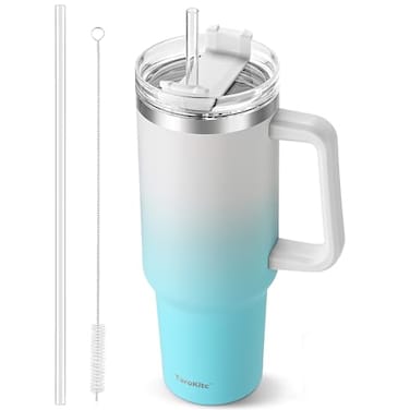 TaroKitc 40 oz Tumbler with Handle Stainless Steel Insulated Travel Mug with Lids and Straw Iced Coffee Cup Keeps Cold for 34 Hours Dishwasher Safe BPA Free Clear Sky