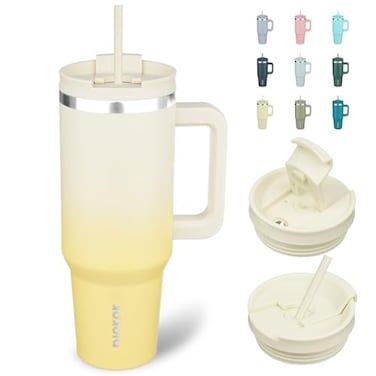 BJPKPK 40 oz Tumbler With Handle Insulated Tumblers With Lid And Straw Stainless Steel Thermal CupLemon